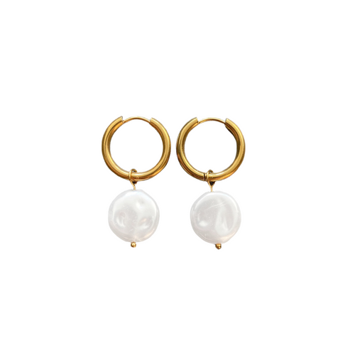 Flat Pearl Hoops No2 - Guld