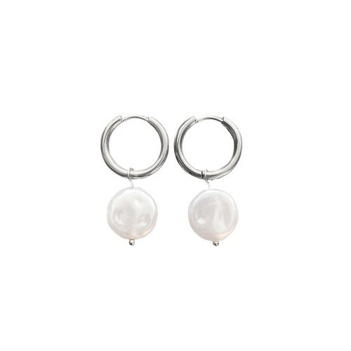 Flat Pearl Hoops No2 - Sølv