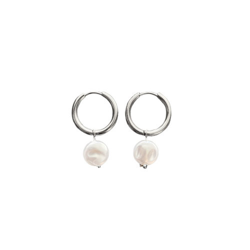 Flat Pearl Hoops No1 - Sølv