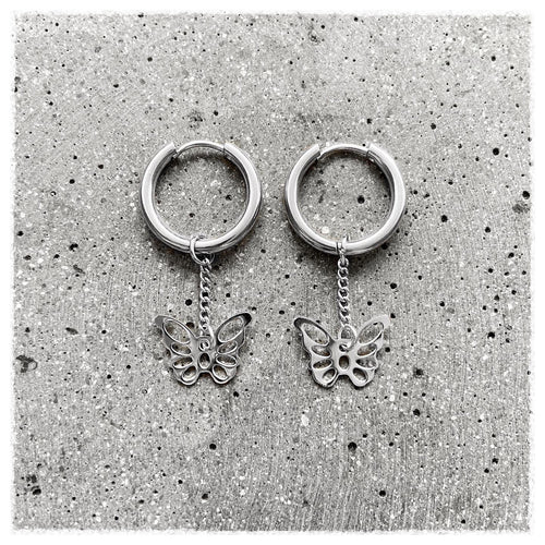 Butterfly Chain Hoops - Sølv